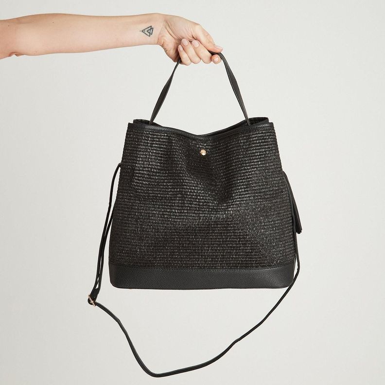 Cartera Raffia Doble Correa Negro-2