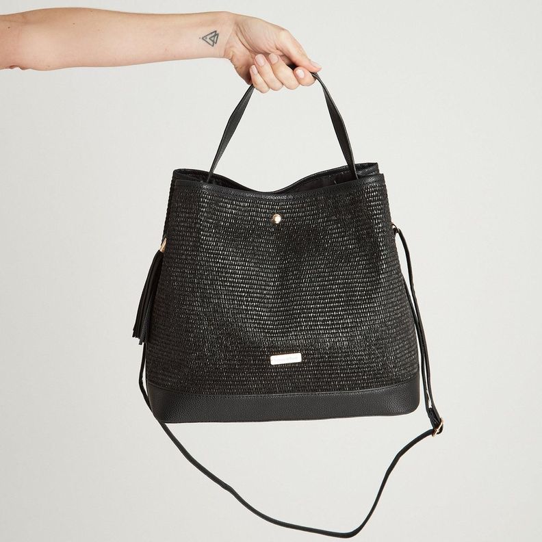 Cartera Raffia Doble Correa Negro-3