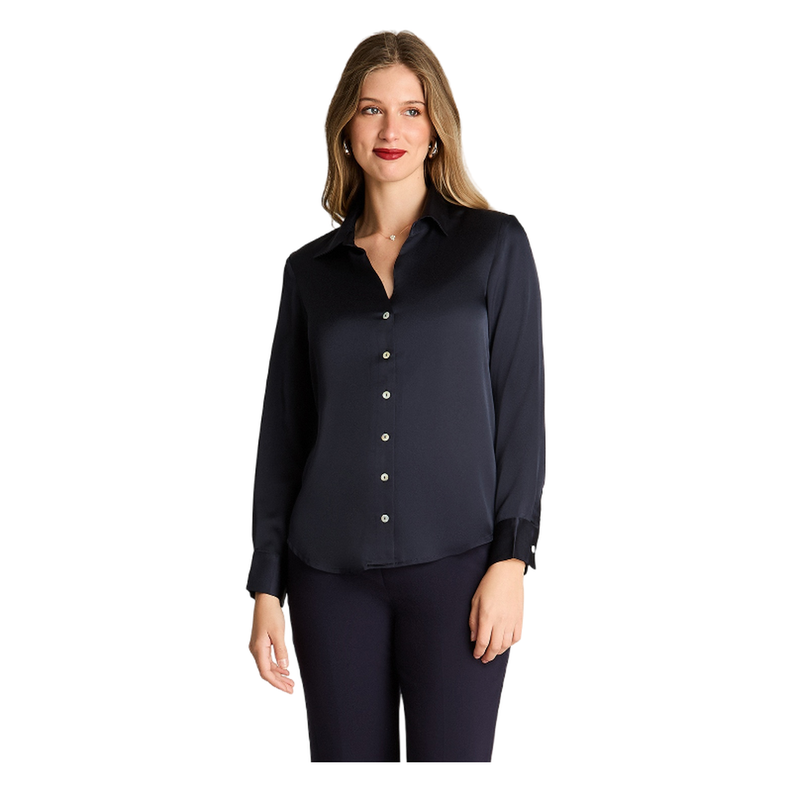 Blusa Manga Larga Satin Camisera Azul-0
