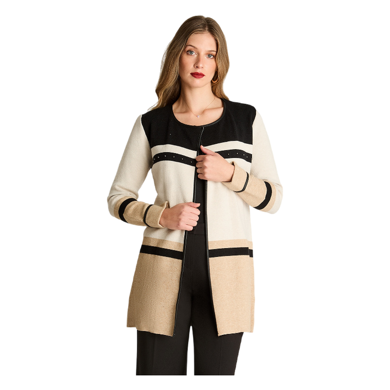 Tapado Manga Larga Color Block Con Tachas Beige-0