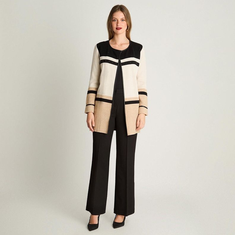 Tapado Manga Larga Color Block Con Tachas Beige-3