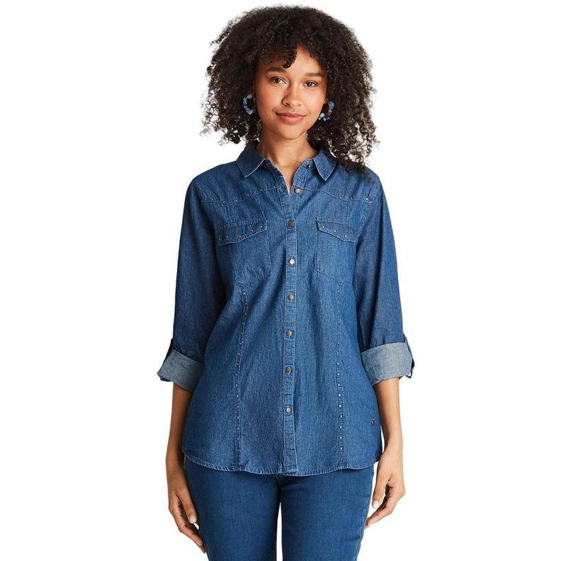 Blusa Mezclilla Manga Roll Up Con Tachas-0