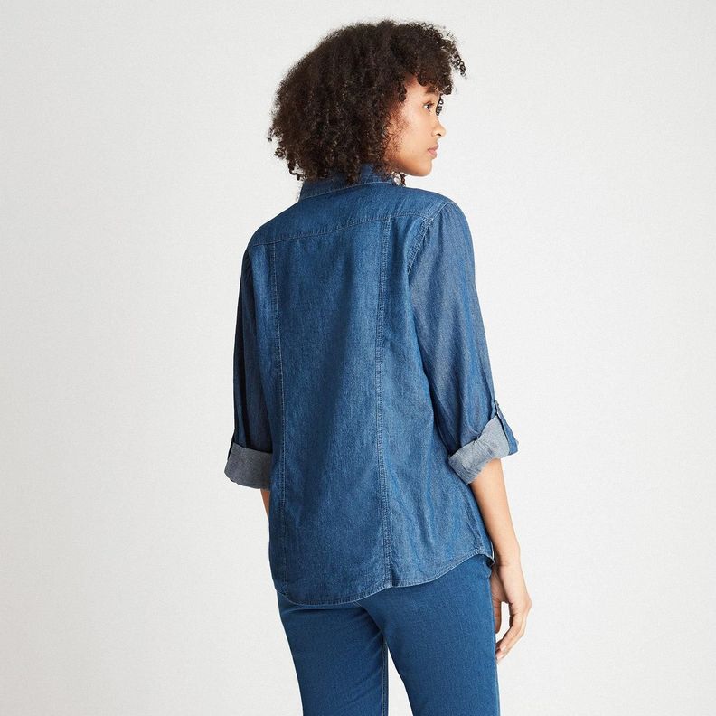 Blusa Mezclilla Manga Roll Up Con Tachas-1
