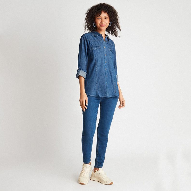 Blusa Mezclilla Manga Roll Up Con Tachas-2
