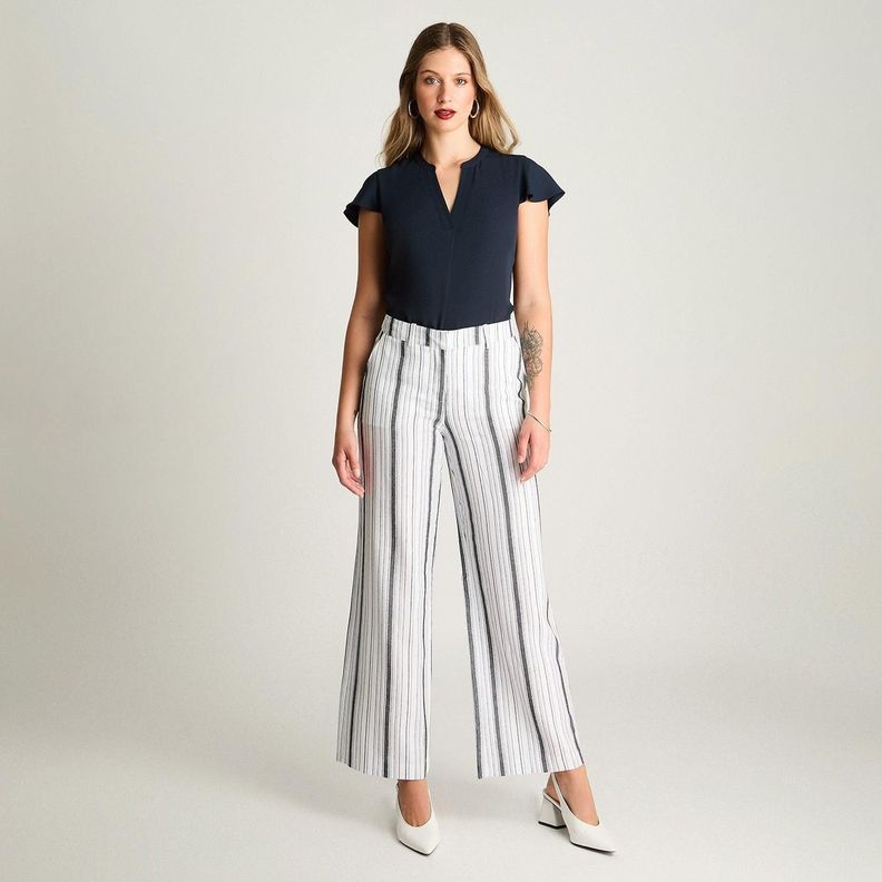 Pantalón Formal Palazzo Con Botón Oculto Azul-3