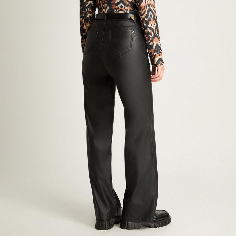 Pantalón Recto Pu Con Cinturón Negro-1