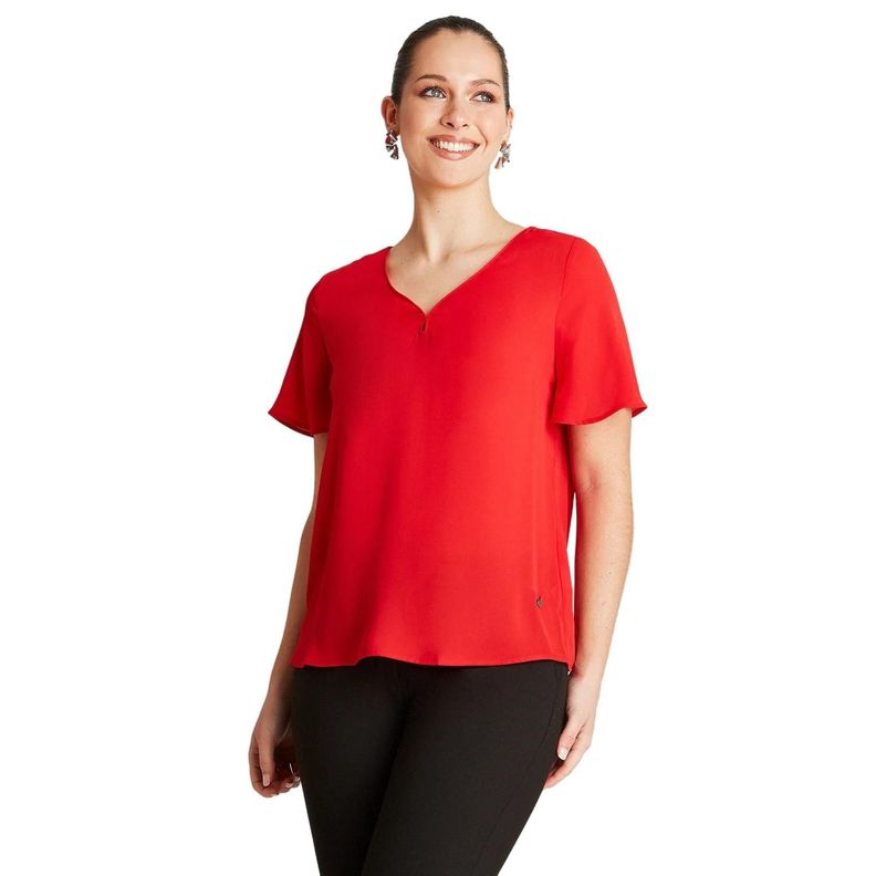 Blusa Rojo Manga Corta Cuello V-0