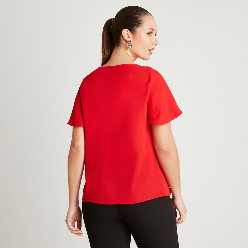 Blusa Rojo Manga Corta Cuello V-1