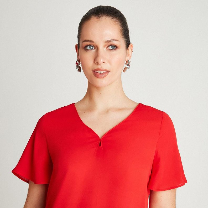 Blusa Rojo Manga Corta Cuello V-2
