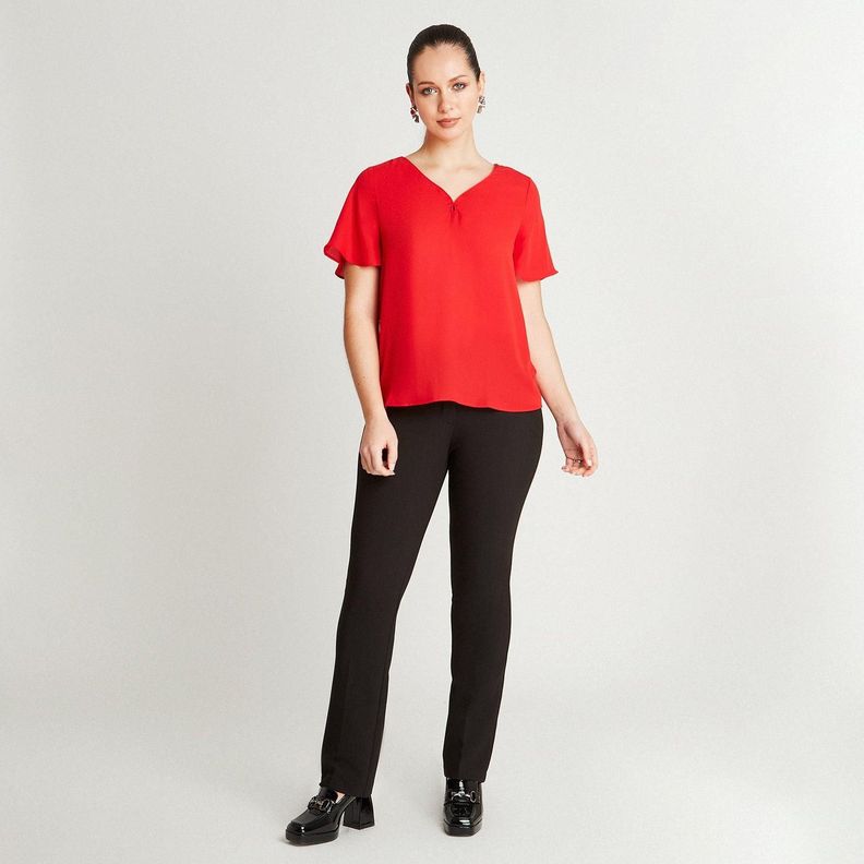 Blusa Rojo Manga Corta Cuello V-3