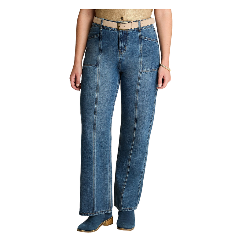 Jeans Recto Con Cinturón Azul-0