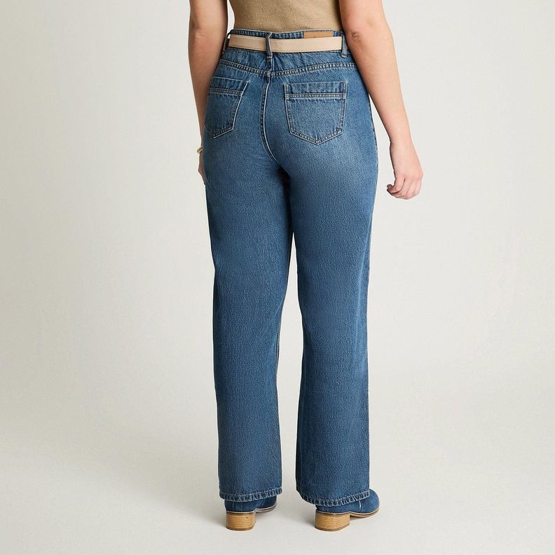 Jeans Recto Con Cinturón Azul-1