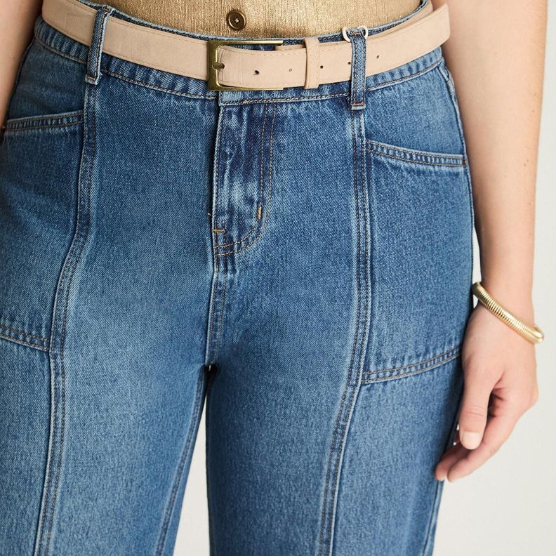 Jeans Recto Con Cinturón Azul-2