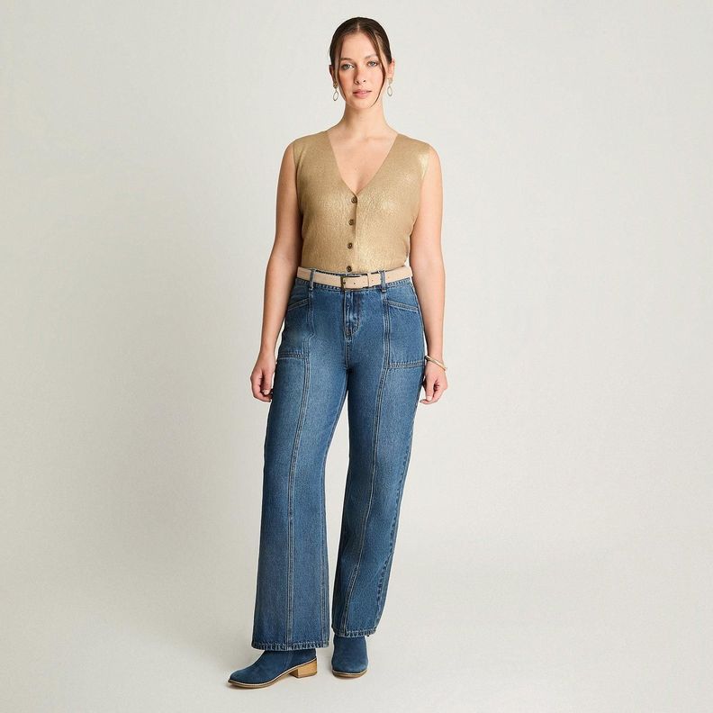 Jeans Recto Con Cinturón Azul-3