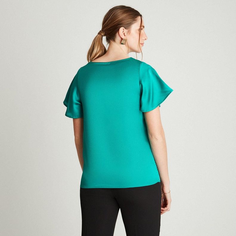 Blusa Verde Manga Corta Cuello V-1
