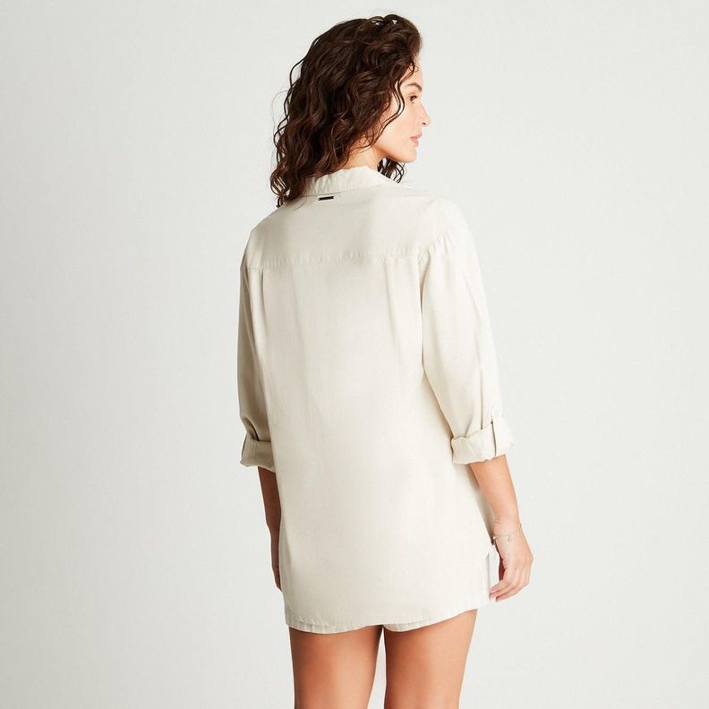 Blusa Lino Beige Manga Larga Cuello Camisero-1
