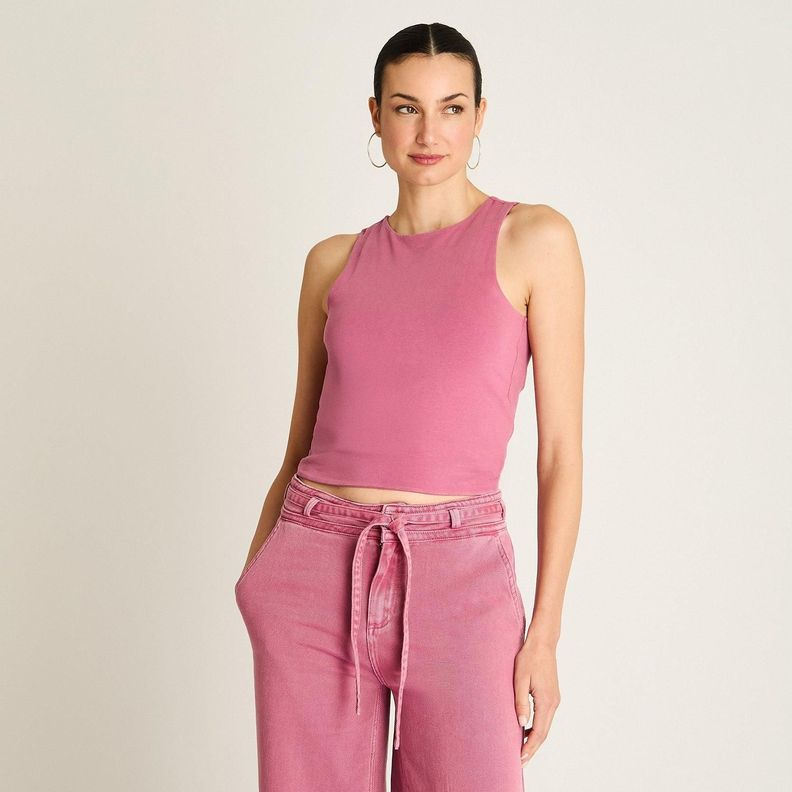 Polera Crop Top Rosa Sin Mangas