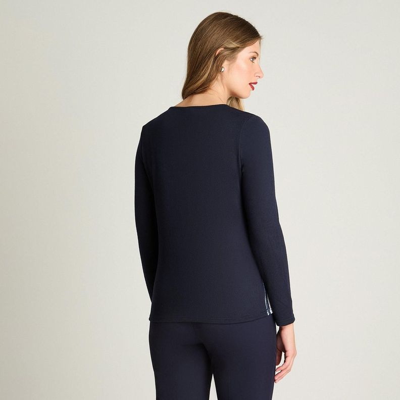 Polera Manga Larga Lanialla Escote V Estampada Azul-1