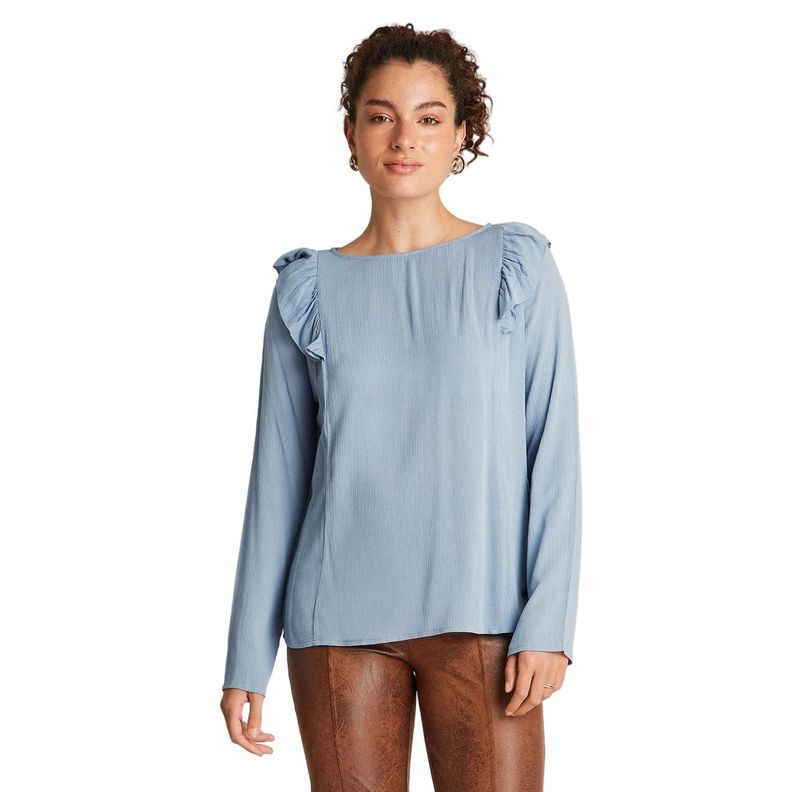 Polera Manga Larga Mix Fabric Con Vuelos Celeste-0