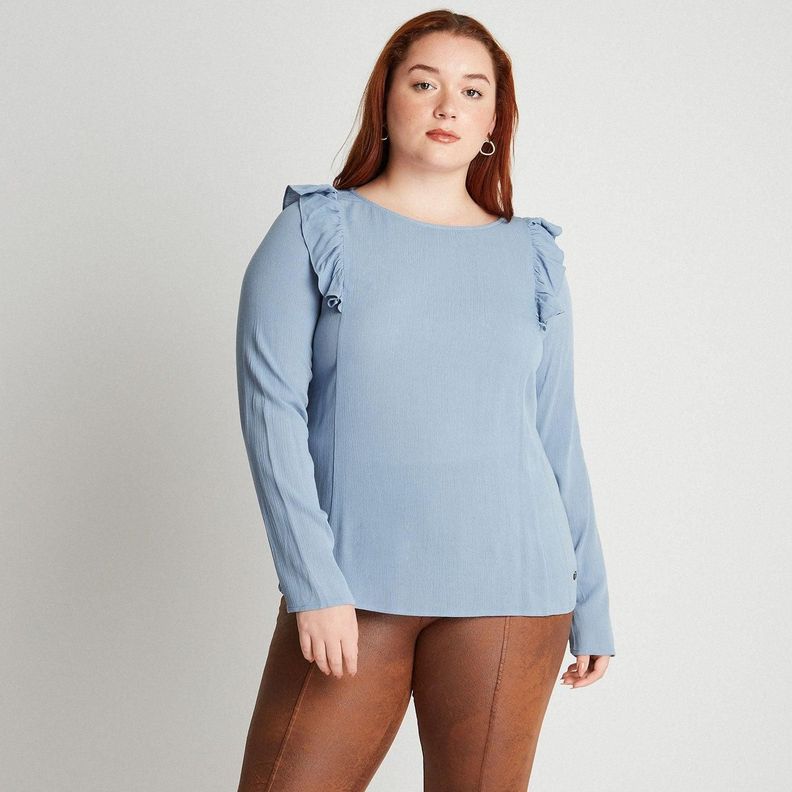 Polera Manga Larga Mix Fabric Con Vuelos Celeste-1
