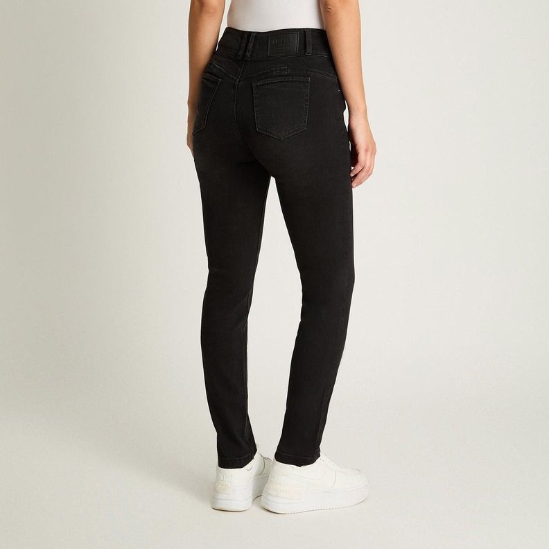 Jeans Slim 5 Bolsillos Pretina Dos Botones Push Up Negro-1