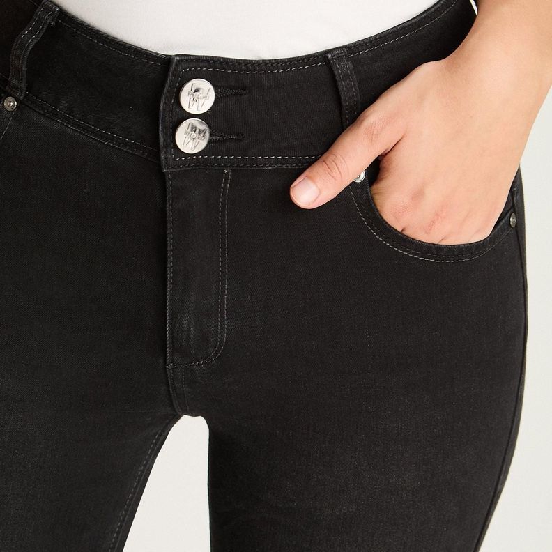 Jeans Slim 5 Bolsillos Pretina Dos Botones Push Up Negro-2