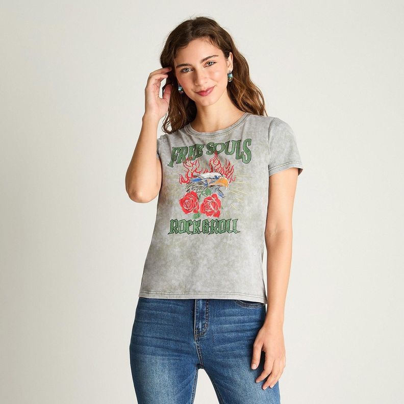 Polera Manga Corta Básica Acid Wash Verde Militar-0