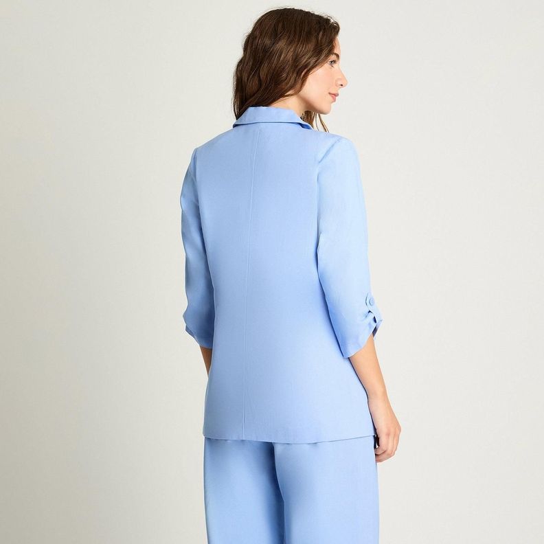 Blazer 3/4 Lino Manga Roll Up Celeste-1