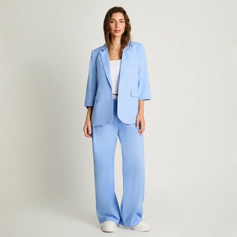 Blazer 3/4 Lino Manga Roll Up Celeste-3
