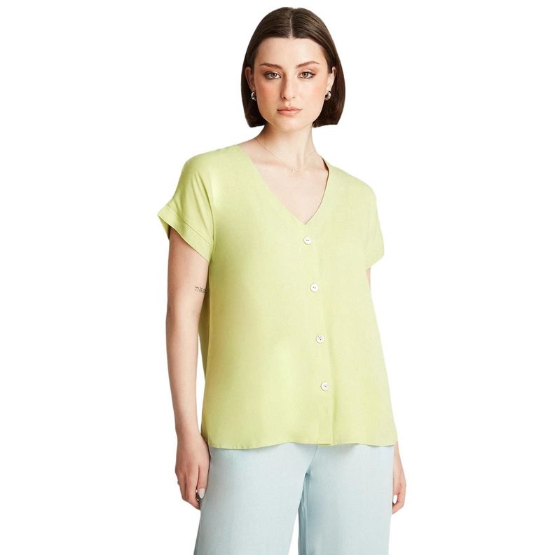 Blusa Pistacho Manga Kimono Cuello V-0