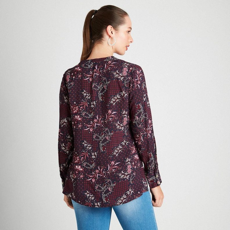 Blusa Manga Larga Cuello Mao Estampada Burdeo-1