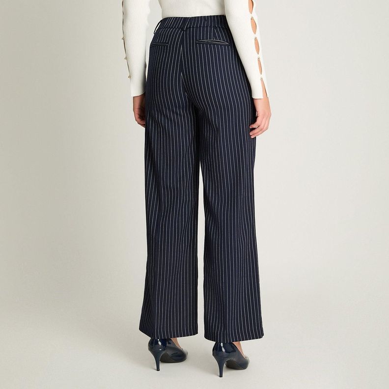 Pantalón Palazzo Con Rayas Y Pretina Elasticada Azul-1