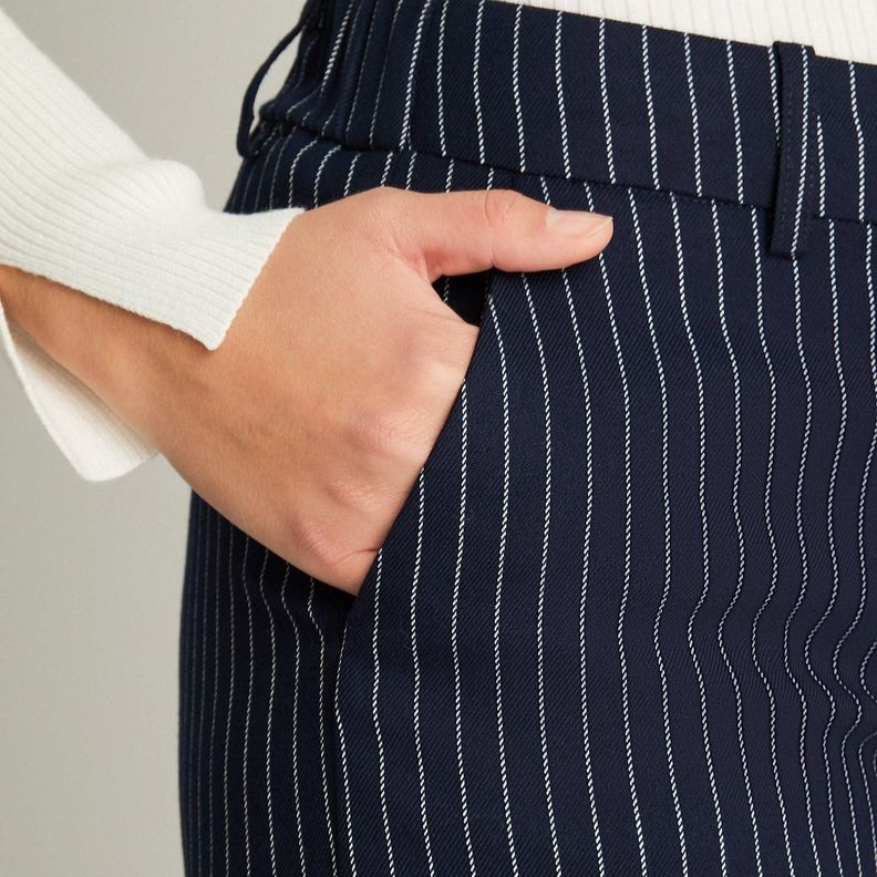 Pantalón Palazzo Con Rayas Y Pretina Elasticada Azul-2