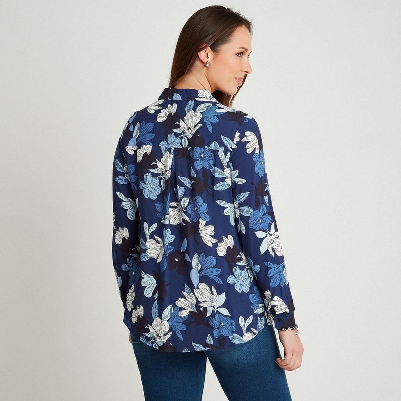 Blusa Índigo Manga Larga Estampado Cuello Camisero-1