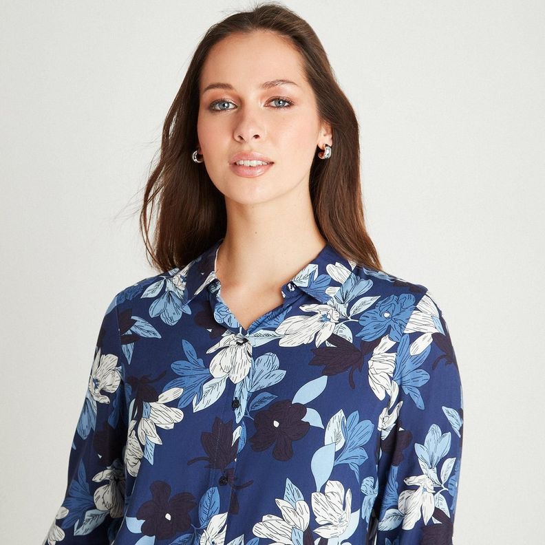 Blusa Índigo Manga Larga Estampado Cuello Camisero-2