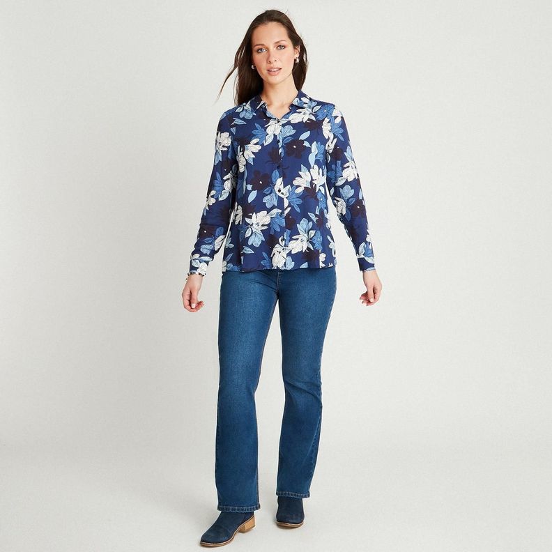 Blusa Índigo Manga Larga Estampado Cuello Camisero-3