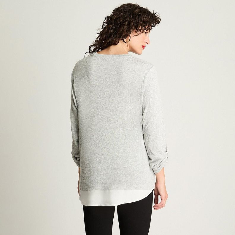 Polera Manga Larga Lanilla Melange Con Aplicación Gris-0