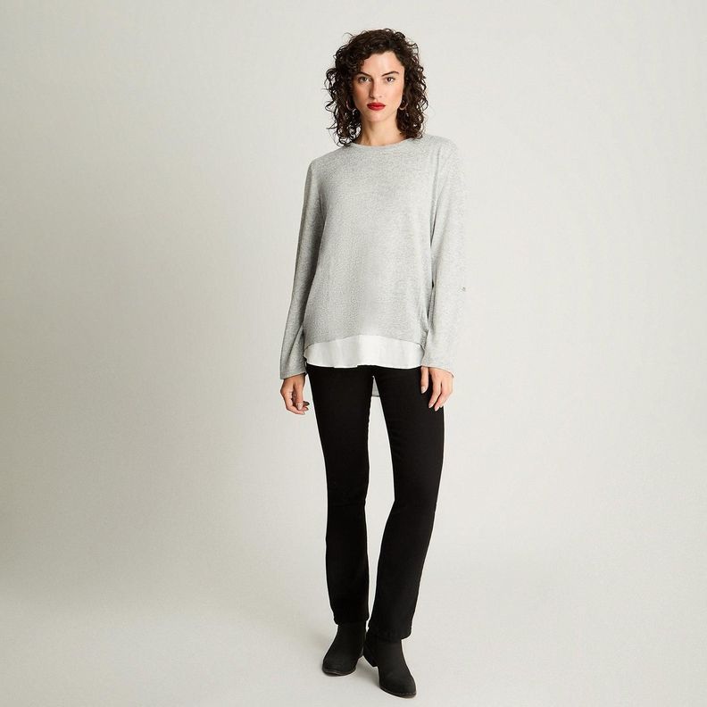 Polera Manga Larga Lanilla Melange Con Aplicación Gris-2