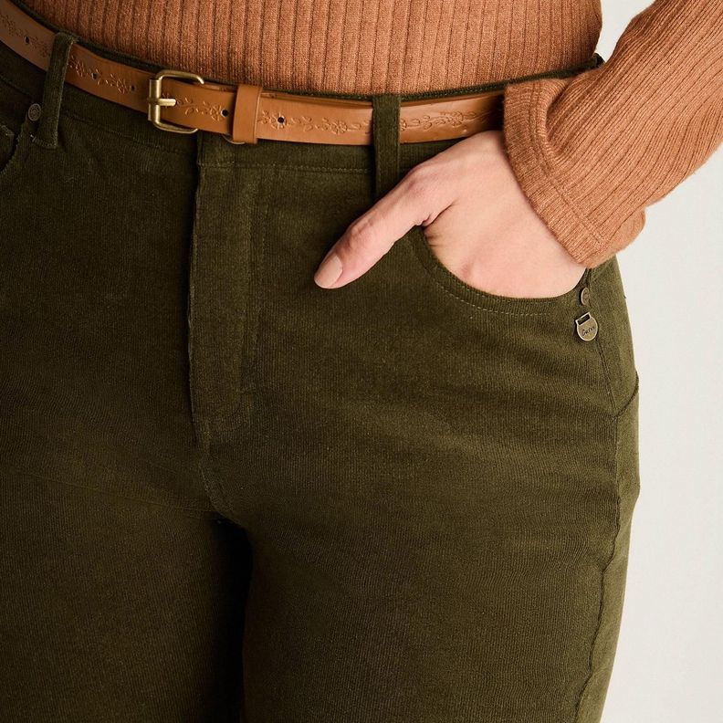 Pantalón De Cotele 5 Bolsillos Con Cinturón Verde-1