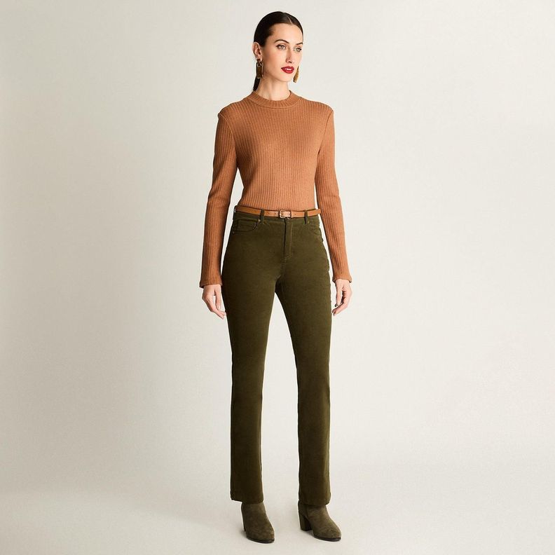 Pantalón De Cotele 5 Bolsillos Con Cinturón Verde-2