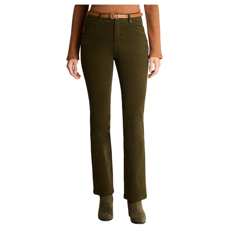 Pantalón De Cotele 5 Bolsillos Con Cinturón Verde-4