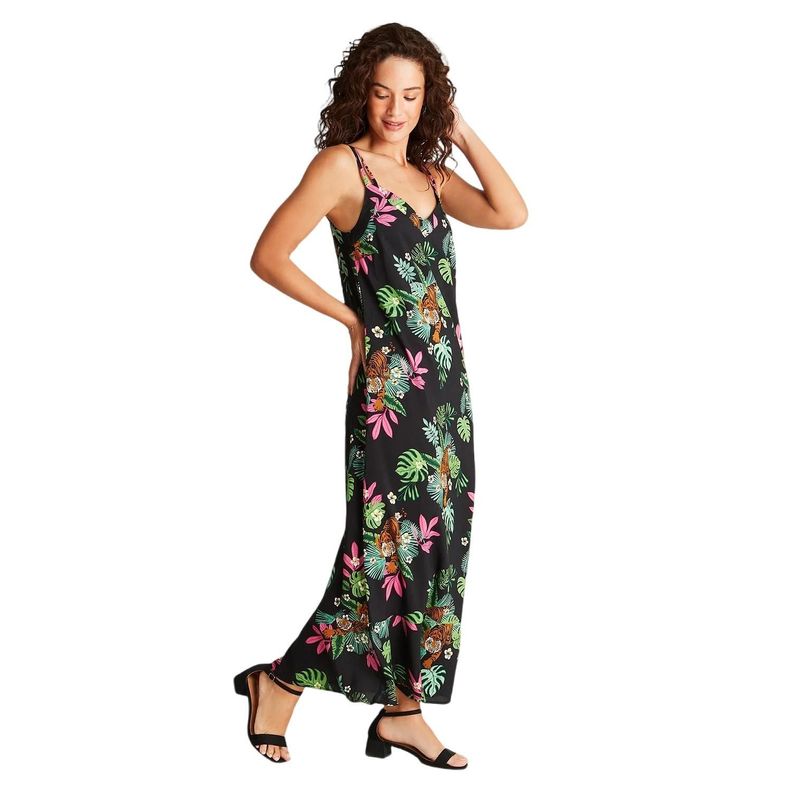 Vestido Maxi Negro Estampado Tirantes-0