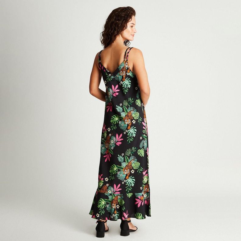 Vestido Maxi Negro Estampado Tirantes-1