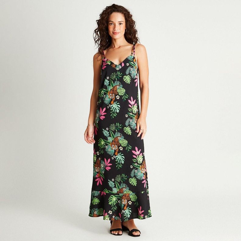 Vestido Maxi Negro Estampado Tirantes-3