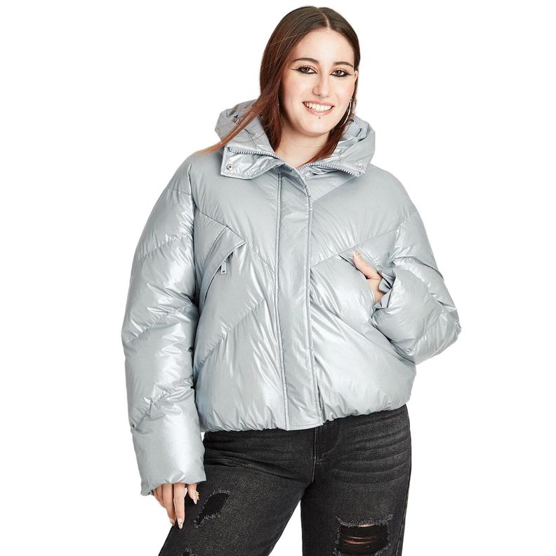 Parka Con Gorro Metalizada Celeste-0