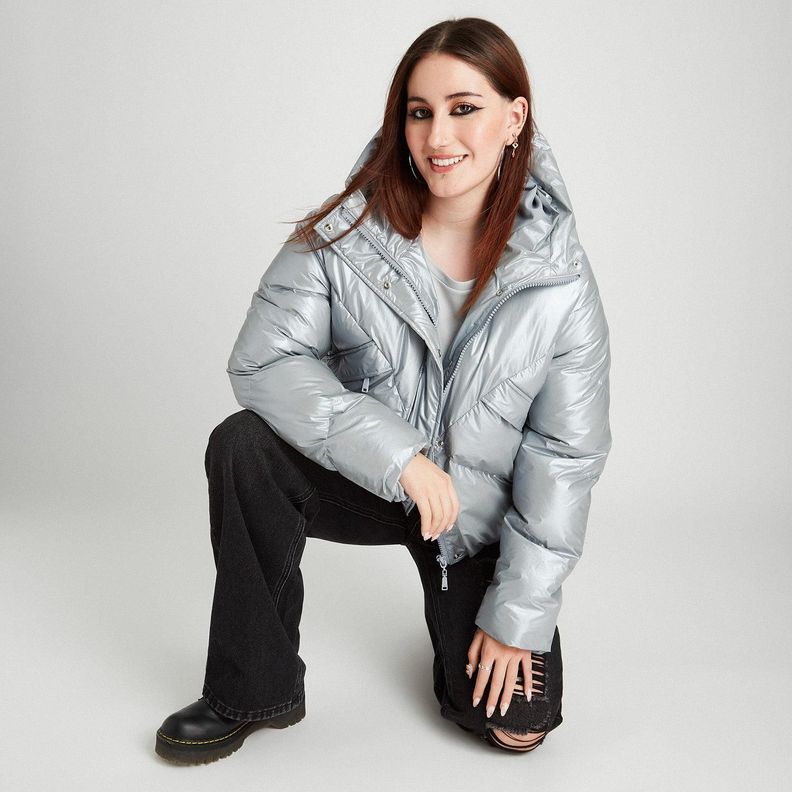 Parka Con Gorro Metalizada Celeste-2
