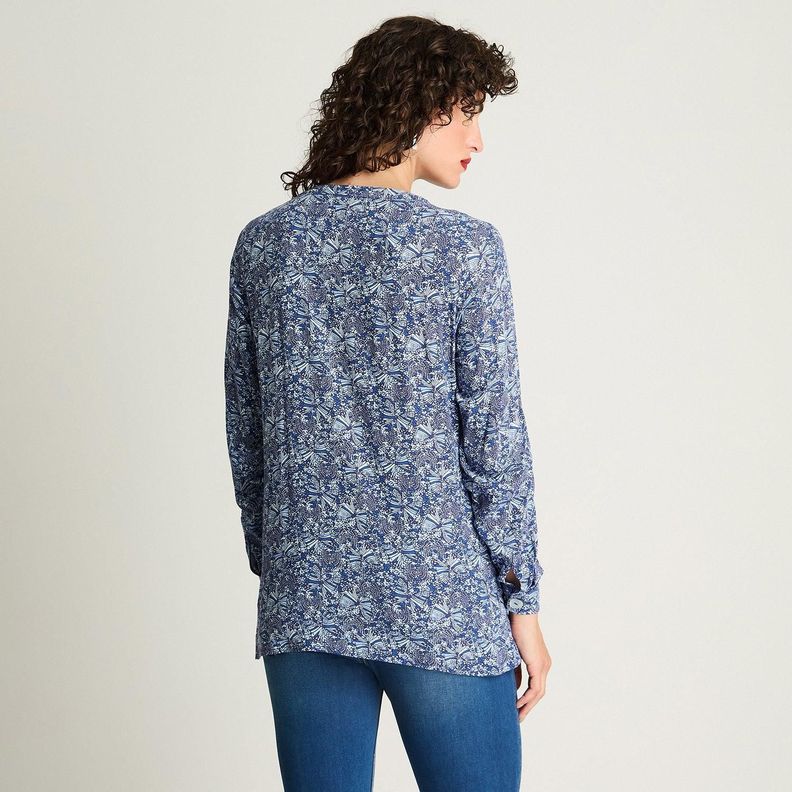 Blusa Manga Larga Cuello Mao Botones Azul-1