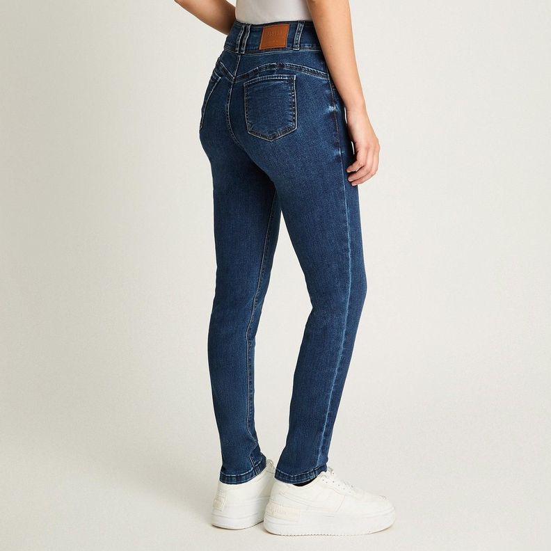 Jeans Slim 5 Bolsillos Pretina Dos Botones Push Up Azul-1