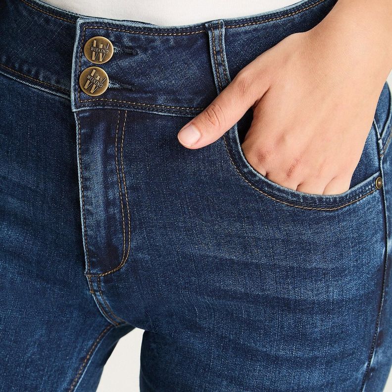 Jeans Slim 5 Bolsillos Pretina Dos Botones Push Up Azul-2