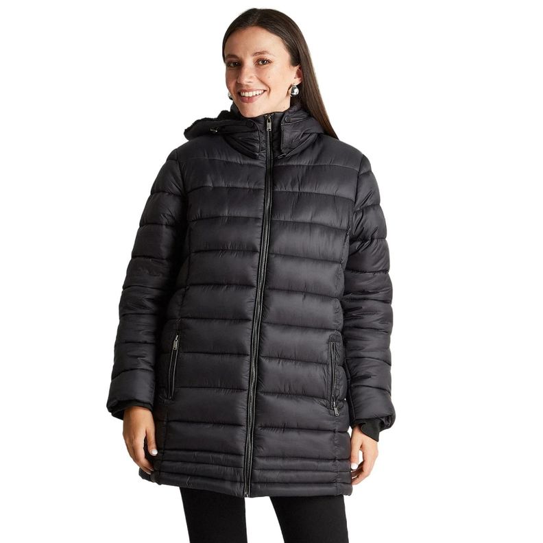 Parka Larga Con Gorro Negro-0